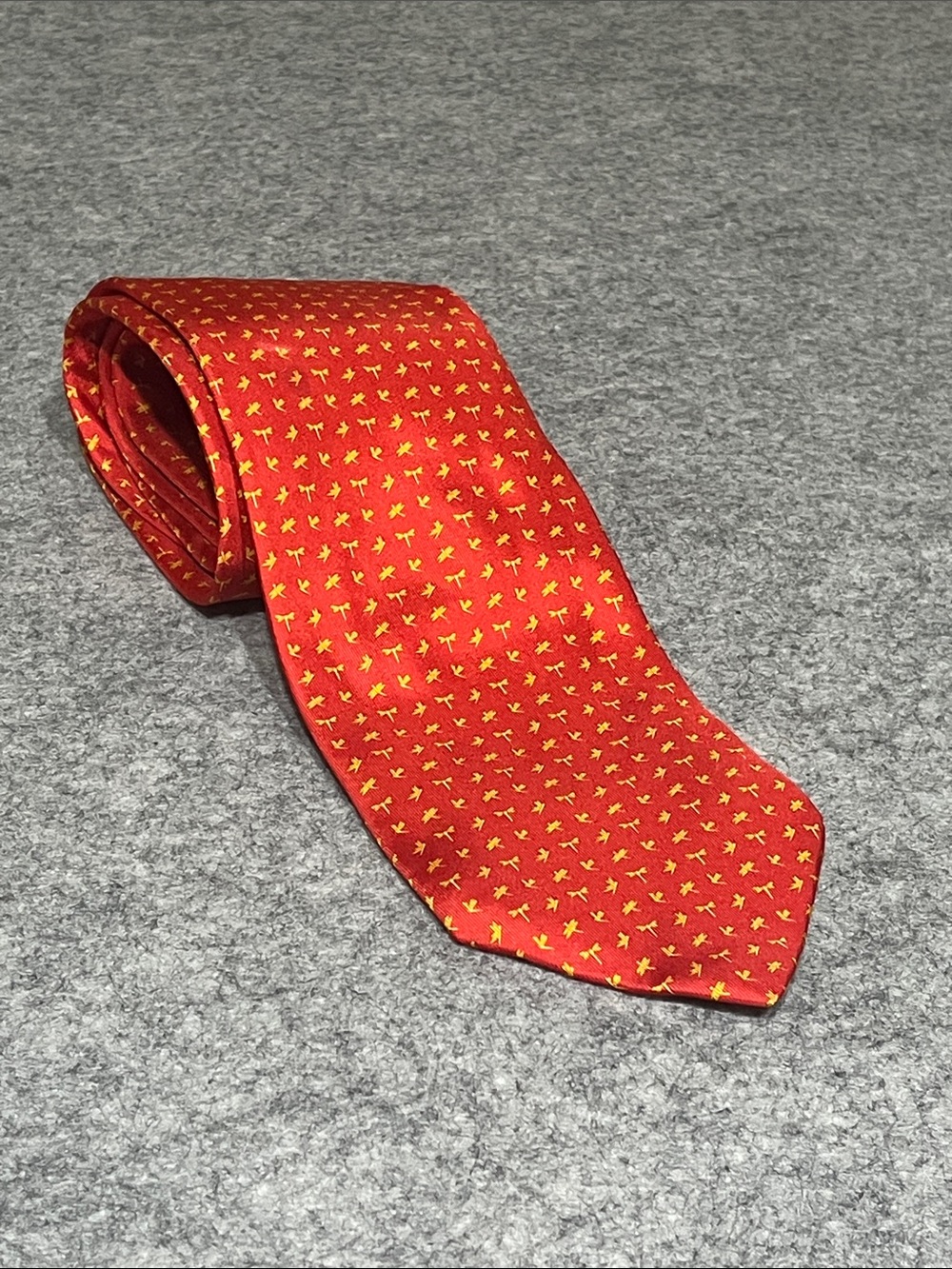 Salvatore Ferragamo Red Silk Tie with Yellow Micro Motif